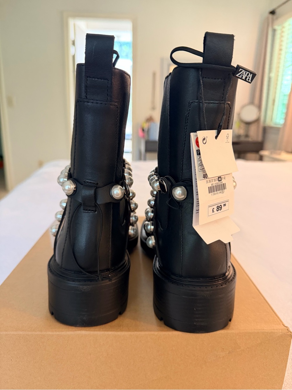 Zara Black Pearl-Embellished Ankle Boots - Picture 2 of 8